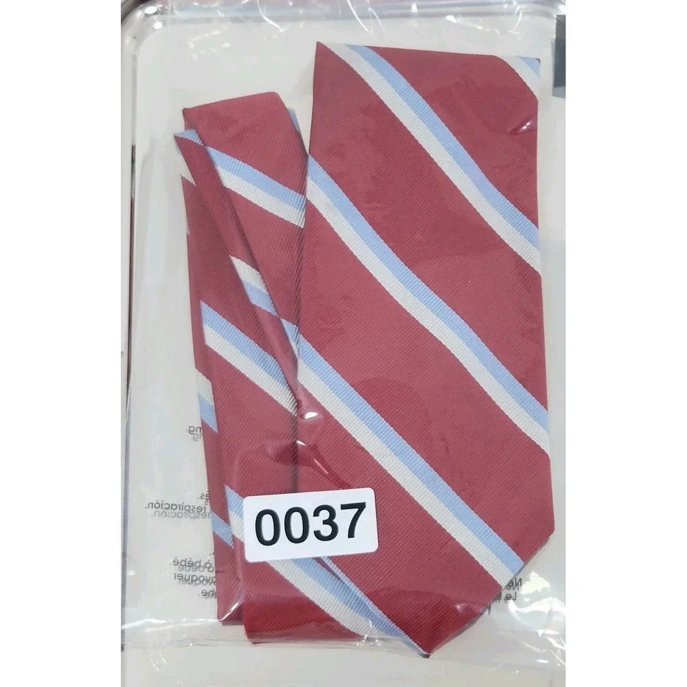 J. Crew Repp Tie Red, White & Powder Blue Stripe 100% Silk Necktie 60